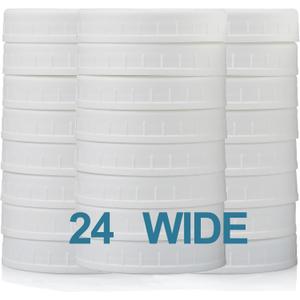 AOZITA 24 PACK, WIDE Mouth Mason Jar Lids for Ball, Kerr and More - White Plastic Storage Caps for Canning Jars - Leak-Proof & Anti-Scratch Resistant Surface