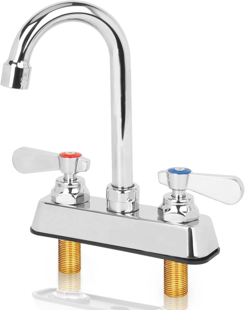 Leak-Free Commercial Bar Sink Faucet 3-1/2" Gooseneck Spout with Ceramic Valve, Portable Hand Sink Cart Faucet 4" Center Deck Mount, Brass Constructed for Small Sink in Kitchen, RV, Cafe
