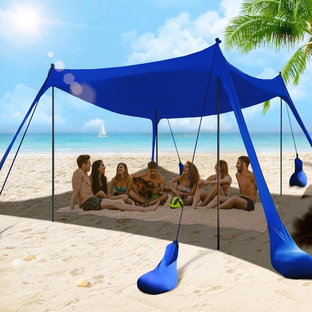 Beach Tent Sun Shelter 10x10FT Beach Shade Canopy with 8 Sandbags, UPF 50+ Protection Beach Shade Canopy, Outdoor Tent for Beach Camping Trips, Fishing, Backyard