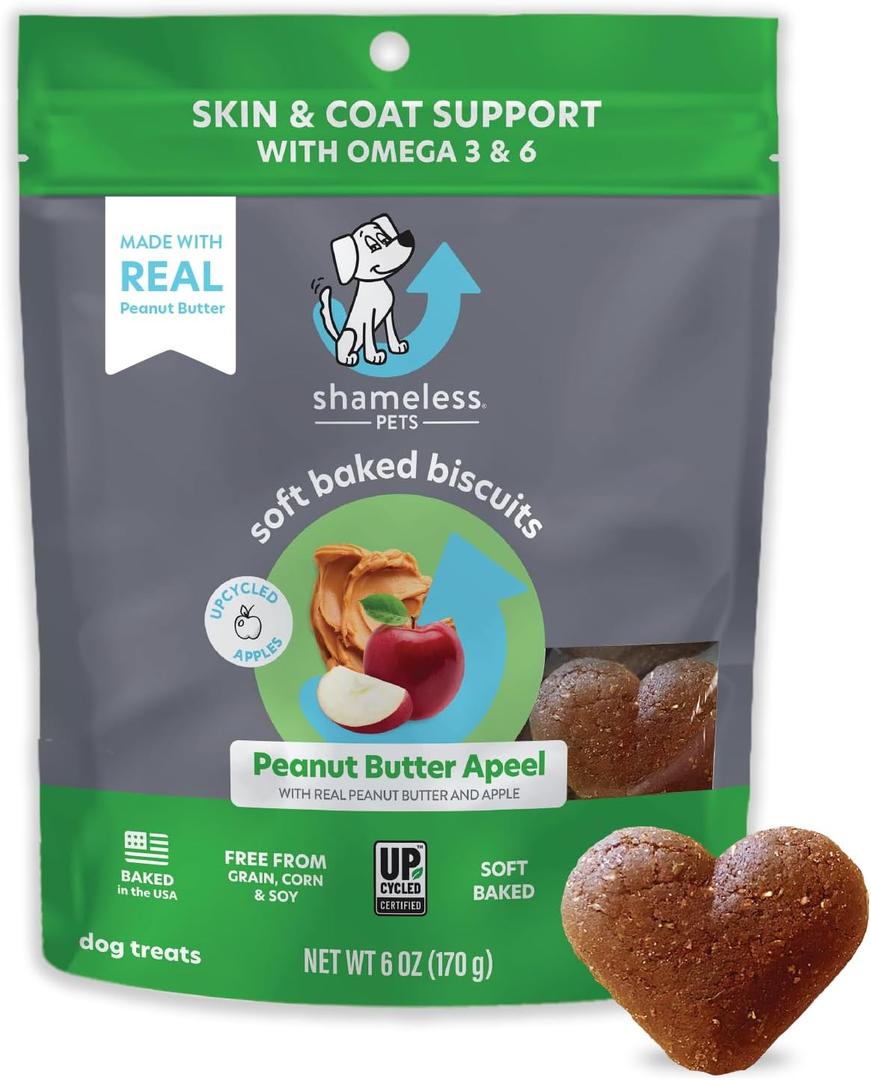 SHAMELESS PETS Natural Grain Free Dog Treats | Made in The USA from Upcycled Food Ingredients (Apple) (EXP 05/12/26)