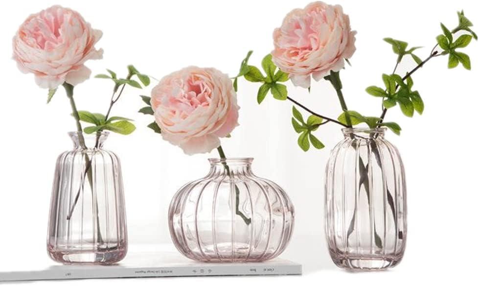 Bud Vase Set of 3, Small Vases for Flowers, Vintage Glass Vases for Centerpieces, Decorative Rustic Flower Vases Hydroponic Vase for Wedding, Events, Home Decor, Office Table Flower Decor (pink)