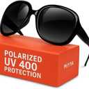 miyya Bug Eye Oversized Polarized Sunglasses Womens, Trendy Retro Sun Glasses for Women 2025, Oversized UV Protection Shades (Black/Black)