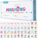 Mini Mahjong Set for Kids & Beginners, Portable Travel Mahjong Tiles Set American for Family, 160 Acrylic Mini Mahjong Tiles with Carrying Bag, Mat, Racks, Mah Jong Starter Kit for Ages 6+ (Blue)