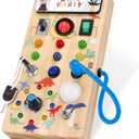Dinosaur Busy Board with 8 LED Light Switches, Toddler Montessori Busy Board with Light Switch, Sensory Travel Toys, Montessori Toys for 1+ Year Old Boys