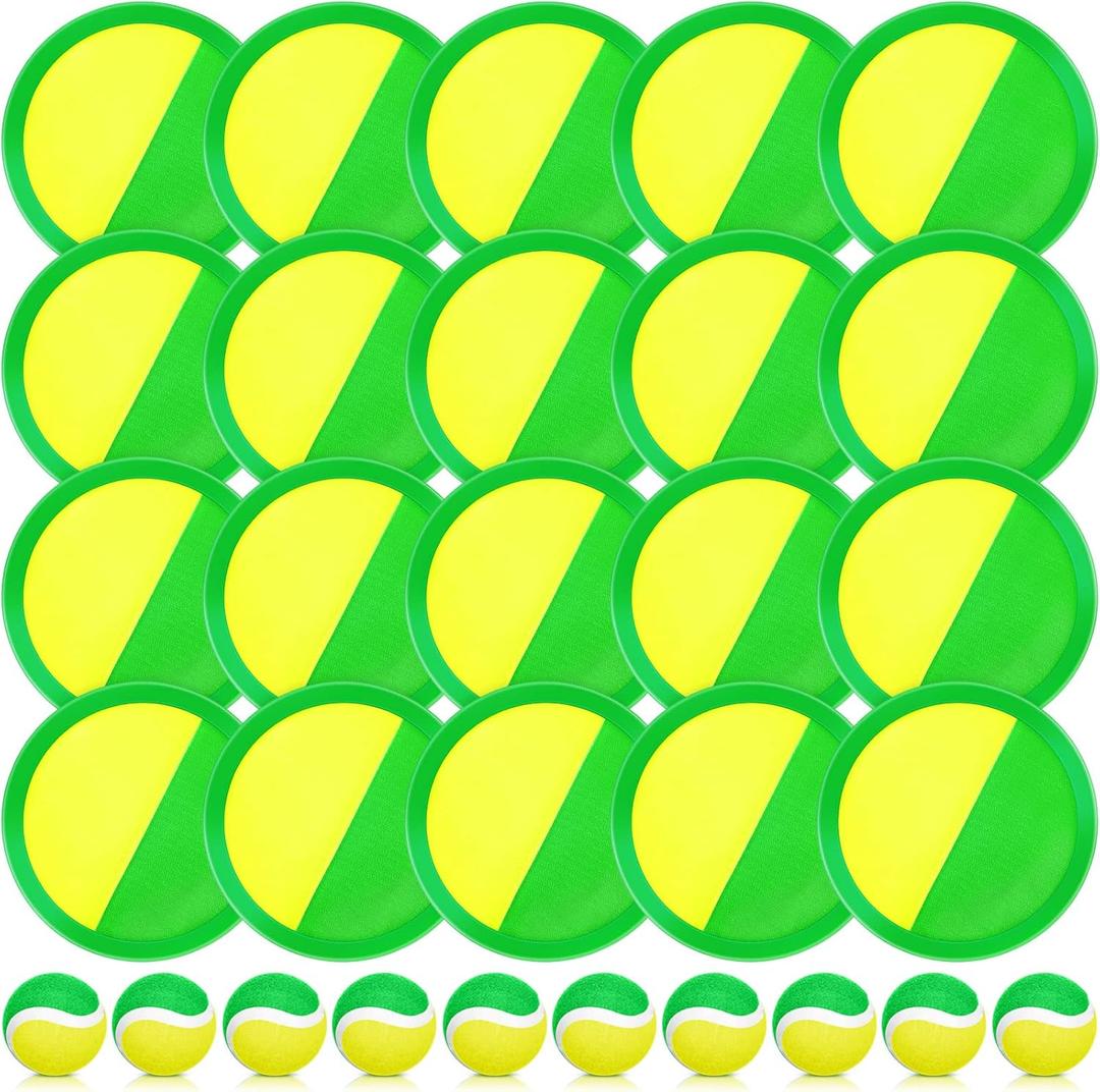 Vinsot Kids Toys Toss and Catch Ball Games 16 Paddles 6 Ball Catch Paddle for Outside Kids Outdoor Games Beach Toys Backyards Yard Lawn Playground Games Family Adults(Green, Yellow)