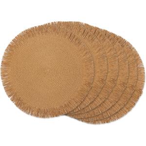 DII Woven Kitchen Collection Round Placemat Set, 15" Round, Natural Fringe, 6 Piece