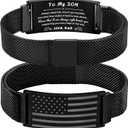 To My Son/Stepson/Son-in-Law Bracelet, Adjustable Stainless Steel American Flag Bracelet Christian Birthday Graduation Gifts Jewelry for Men Boys