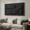Large Framed 3D Black Abstract Wall Art for Living Room, Horizontal 60x30