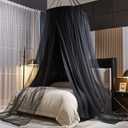 Kertnic Luxurious Bed Canopy for Girls & Adults - Double Layer Princess Canopy with Lace, Round Dome Mosquito Netting for Queen/King Bed Tent (Black)