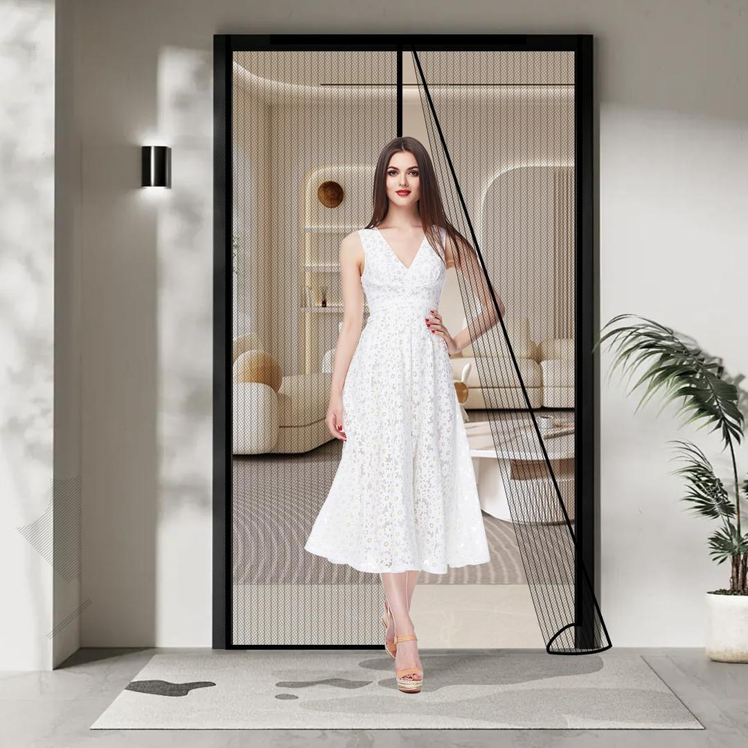 6 x PIGETALE Magnetic Screen Door Fits Doors up to 36 x 82 Inches Max, Screen Size 38" x 84" Heavy Duty Screen Mesh Net Keeps Bugs Out, Self Sealing Hands Free Mesh Partition, Pet and Kid Friendly