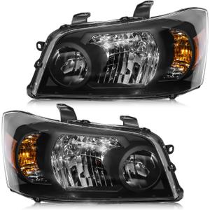 Headlight Assembly Compatible with Toyota Highlander 2004 2005 2006 2007 Halogen Type, OE-Style Headlamp Replacement Without Bulbs for 81130-48280 81170-48280, Black Housing Amber Reflector