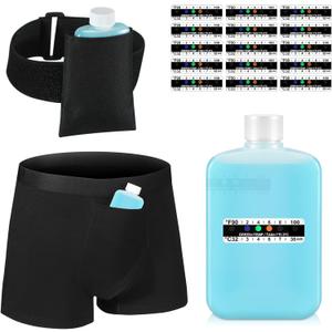 Cuffbow 19 Pcs Urine Test Complete Kit, Include 1 Urine Bottle 15 Temperature Test Strips 1 Storage Pouches 1 Hidden Leg Strap and 1 Lining Pocket Boxer Brief for Travel Lab Testing(Medium)