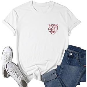 Teacher Valentine Shirt for Women Teaching is Heart Work T-Shirt Love Heart Short Sleeve Tee Casual Teachers Tops Size M