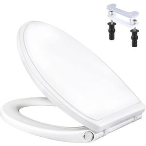 Universal Toilet Seat Elongated with Soft Close Cover, Oval Toilet Seat Replacement with Toilet Bolts Hinge and Bumpers, Compatible with Kohler, American Standard, TOTO, One-click Release, White