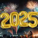 AFTERLOON 2025 New Year 40 Inch Chrome Glossy Gold Foil Helium Floating Jumbo Digital Number Balloons 4 pcs (Premium Quality), for GRAD Graduation Party Decorations Class of 2 0 2 5 (Number 2025, Glossy Gold)