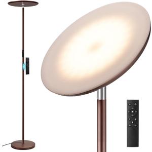 Modern LED Floor Lamp - Remote & Touch Control, Sky Torchiere Standing Lamp, Fully Dimmable, 3 Color Temperatures, Ideal for Living Room & Bedroom, Easy to Assemble(Brown) (Large)