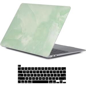 LanBaiLan Compatible for MacBook Pro 13 inch with Touch Bar 2016-2022 Release M1 M2 A2338 A2289 A2251 A2159 A1989 A1706 A1708 Plastic Laptop Protective Case & Keyboard Cover, Matcha Green Marble