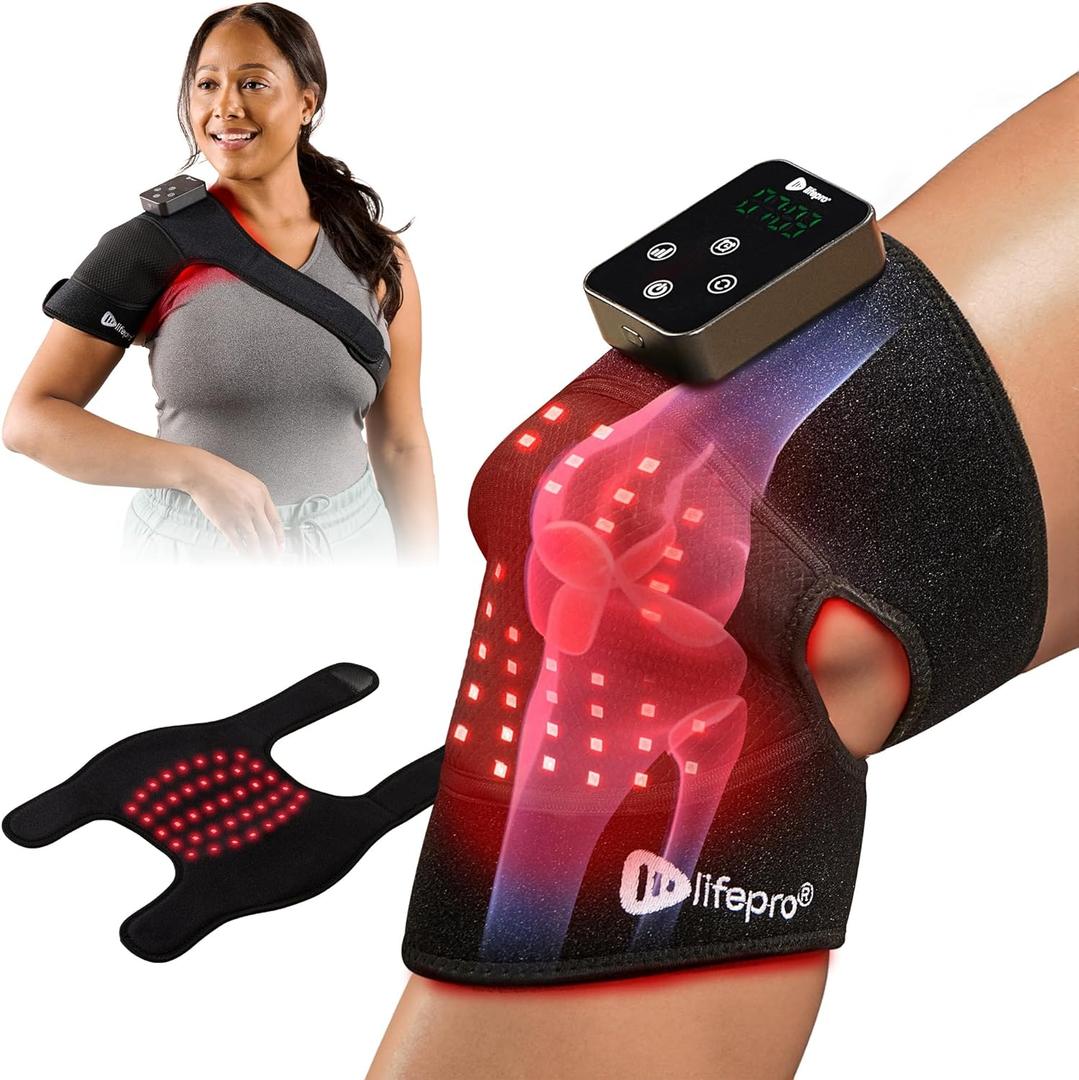 LifePro - Red Light Therapy for Knee Brace  Portable Knee Massager with 660nm Red & 850nm Infrared LEDs - Vibration & Pulsed Modes - Biorecover Rechargeable Light Therapy Device for Joint Wellness
