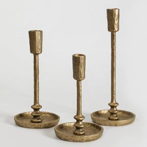 Rustic Cast Iron Taper Candle Holder - Set of 3 Vintage Candle Stands, Candlestick Holders for Wedding, Dining, Party Dcor (Antique Brass)