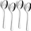 E-far Large Serving Slotted Spoons Set of 4, 9.8 Inch Stainless Steel Serving Utensils Set, Big Buffet Spoons for Party Catering Wedding Kitchen Restaurant, Dishwasher Safe