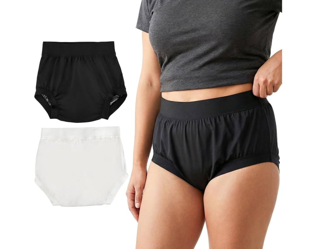 AQX Adult Plastic Pants, Reusable Waterproof Underwear for Incontinence, Leakproof High Waist Cloth Diaper Covers 2Pcs (Black/White - 2 Pcs, Small)