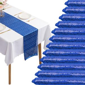 12 Packs 12 X 72 Inch Sequin Table Runner Glitter Dining Table Runner for Birthday Wedding Engagement Bridal Baby Shower Bachelorette Holiday Celebration Party Supplies Decorations (Royal Blue)