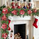 Briful 5FT Christmas Magnolia Flower Garland with Pine Cones Berries Artificial Silk Floral Vine Faux Flower Garland for Xmas Backdrop Table Wall Wedding Party Home Decor