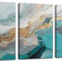 RUIFENGL Abstract Teal and Gold Canvas Prints Wall Art for Living Room Office Wall Decor Artwork Paintings Pictures for Bedroom Bathroom Home Wall Decoration Office Poster 16"x24"x3 Panels