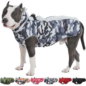 Dog Coat Winter Warm Dog Jackets for Large Dogs Reflective Snowsuit with Harness Fleece Dogs Snow Jacket Waterproof Pet Clothes for Cold Weather (Grey-Camouflage) 4XL
