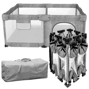 Dearlomum Foldable Baby Playpen with Gate, Extra Large Collapsible Play Yard for Babies & Toddlers, Portable Travel Playpen, Baby Activity Center for Indoor & Outdoor Use (Grey 51"51") (50x50 ")