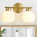 2 Light Bathroom Vanity Light, Gold Bathroom Light Fixtures Over Mirror, Mid Century Modern Wall Sconce with Frosted Globe Glass Shades, Brass Vanity Light, E26 Socket
