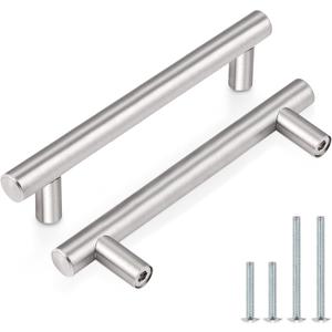 Probrico Drawer Pulls, Kitchen Cabinet Handles Stainless Steel Satin Nickel Furniture Dresser Hardware,6 Inch Total Length Euro T Bar, 30 Pack - Hole Center 3.75 Inch(96mm), Brushed Nickel