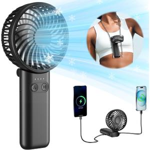 HandFan 5200mAh Upgraded Handheld Fan, 5 Speeds Strong Airflow Hand Fan [27 Working Hours], 180° Foldable Compact Design Personal Fan Handheld with Lanyard for Travel/Disney/Concerts/Women(Black)