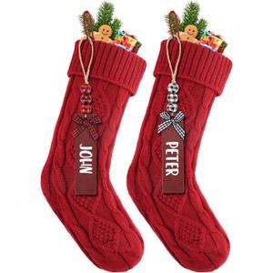LumaBria 2PACK 18Inch Cable Knitted Personalized Christmas Stockings, Personalized Hanging Stockings for Holiday Party, Christmas Tree, and Family Home Decor in Red