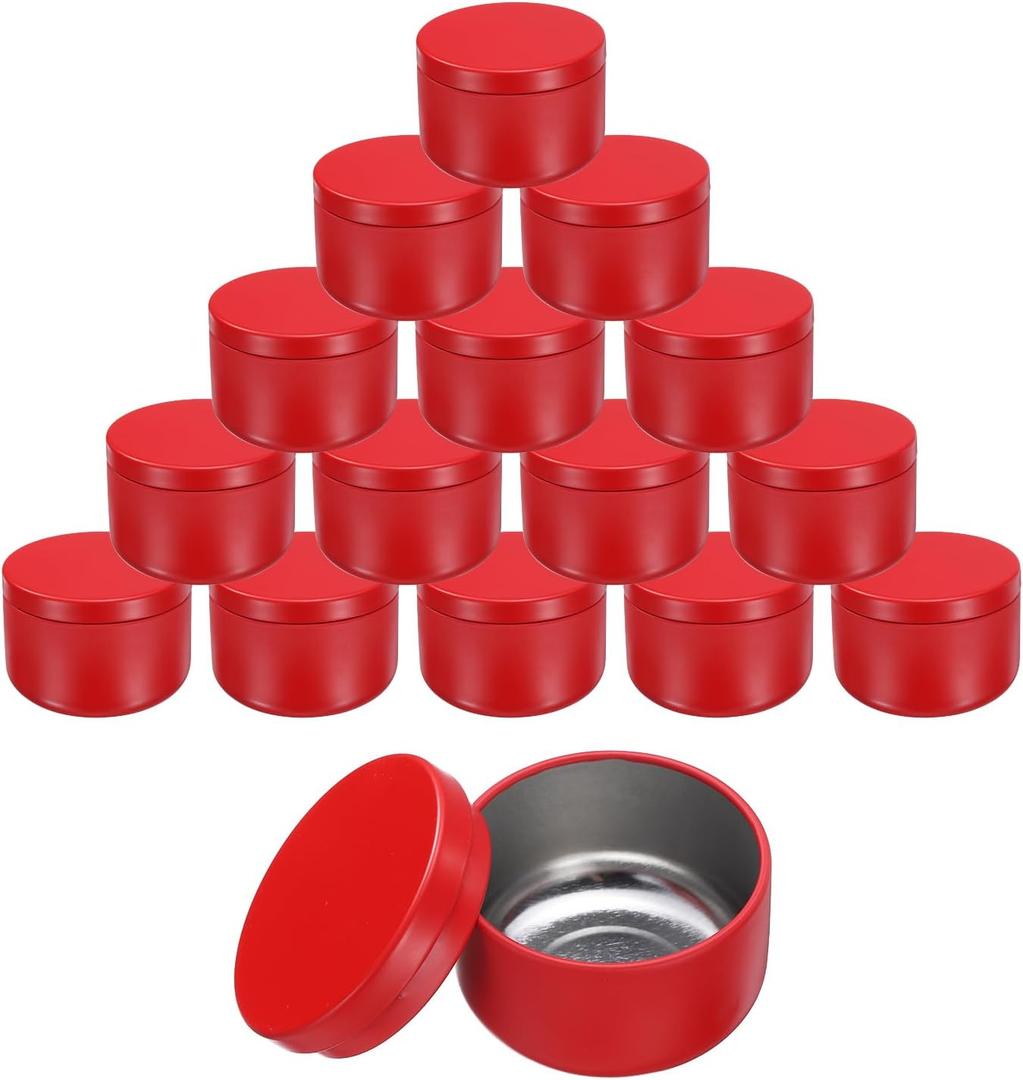 uxcell 16pcs Portable Storage Jar, Multipurpose Airtight Container Bottle Mini Smell Proof Metal Round Tins with Lid for Spices Coffee Tea Candy, Red
