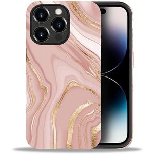Case Compatible With For IPhone 14 Pro Max, Pink Gold Marble Phone Case Drop Protection,Soft Shockproof For Girl Women Boy Men,Case For IPhone 14 Pro Max