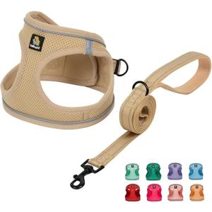 BELLA & PAL Step in Vest Harness for Small and Medium Dogs, No Pull Small Dog Harness with Leash Set, Comfortable Air Mesh Dog Vest Harness with Reflective Strip (Khaki, XXS)
