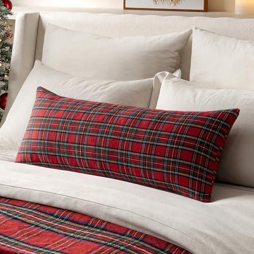 MIULEE Christmas Scottish Tartan Plaid Throw Pillow Cover Long Body Lumbar Decorative Outdoor Pillow Cover 14x36 Inch for Bed Couch Sofa Pack of 1 Farmhouse Classic Pillowcase Home Decor,Red