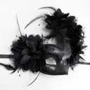 Masquerade Mask, Feather Flower Decorated, Venetian Style Costume Party Mask Props (Heart Black)
