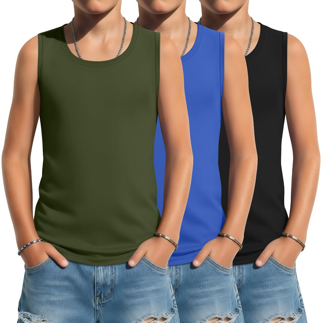 Oakgarden 3 Pack Boys Tank Tops, 3-Color, 9-10 Years