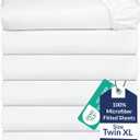 Royale Linens 6 Pack Twin XL Fitted Sheet Set - Bottom Sheet - Soft & Breathable - Brushed 1800 Microfiber - Wrinkle & Stain Resistant - Hotel Quality Deep Pocket Stretches Up to 16" (Twin XL,White)