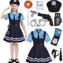 Girls Police Officer Costume Kid Cop Costume Toddler Halloween Costumes Police Woman Cosplay for Birthday Career Day (11-12 Years)