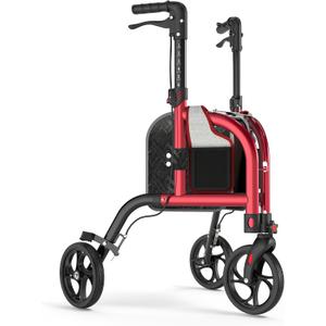3 Wheel Walkers for Seniors, Narrow Foldable Wheeled Rollator Walker, Lightweight Three Wheels Rolling Walker, 350lbs Capacity, Height Adjustable Rollator for Elderly, Aluminum Alloy