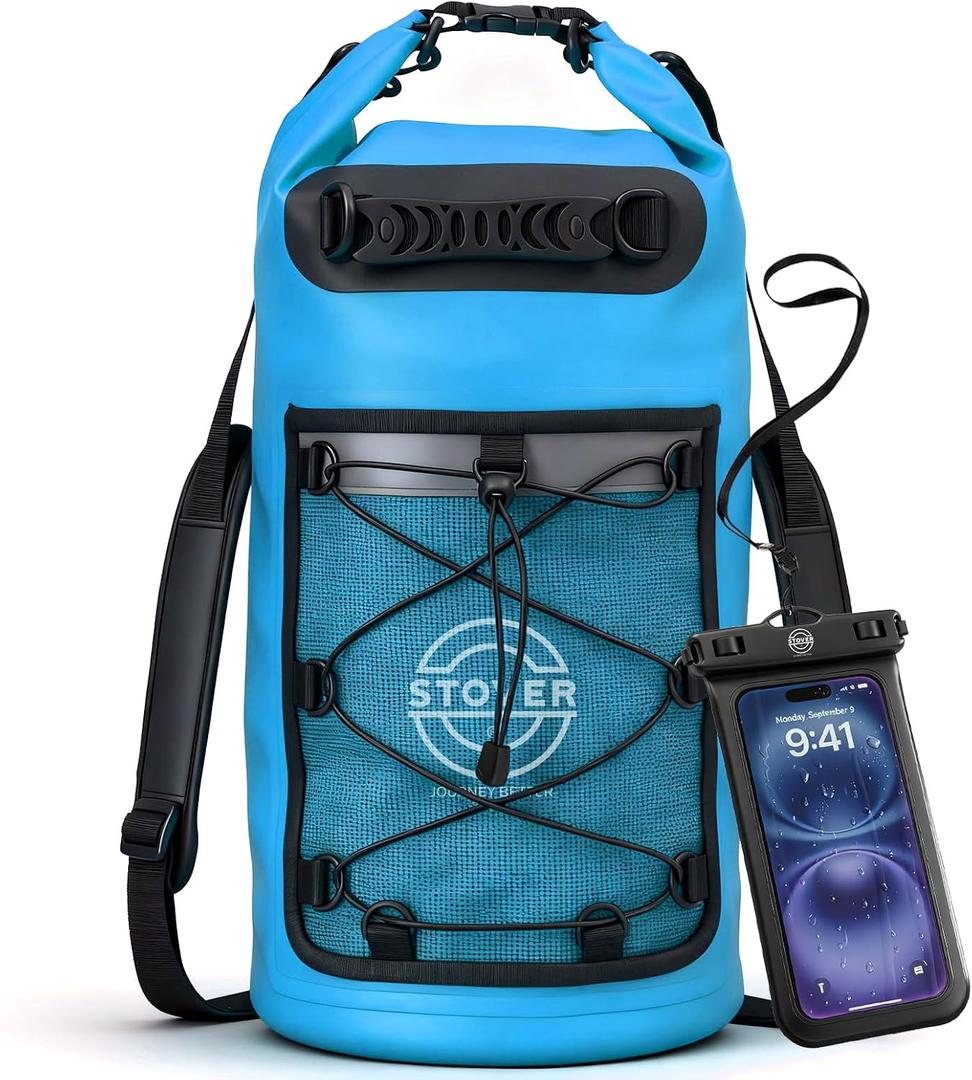 STOVER Waterproof Dry Bag- Roll-Top Backpack w/Phone Case- Kayaking, Hiking, Camping, Boating- Men/Women, 25L
