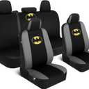 BDK Warner Bros DC Comics Batman Car Accessories 9pc Set - Universal Fit Car Seat Covers with Side Airbag Compatibility - Easy to Install for Car, Truck, Van, and SUV - Front & Rear Seats