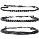 Handmade Natural Stone Beaded Healing Bracelet Gift for Men Adjustable Rope String Bracelet (black agate, Adjustable)