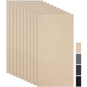 CUCOS 10Pcs Carpet Tiles Peel and Stick, 12"x 24" Thin Floor Adhesive Tiles Mat, Rectangular Carpet Non-Slip Tiles, Waterproof Carpet for Living Room Bedroom Khaki