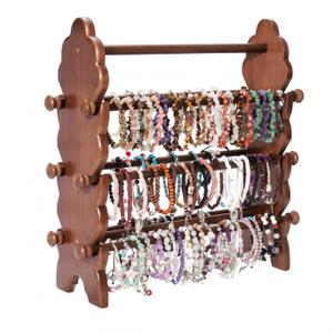 Two-Sided Wooden Jewelry Bracelet Holder Display Stand with 6 Removable Holders - 3 Tier Bar Bangle Organizer Perfect for Organizing and Showcasing Bracelets, Watches, and Accessories
