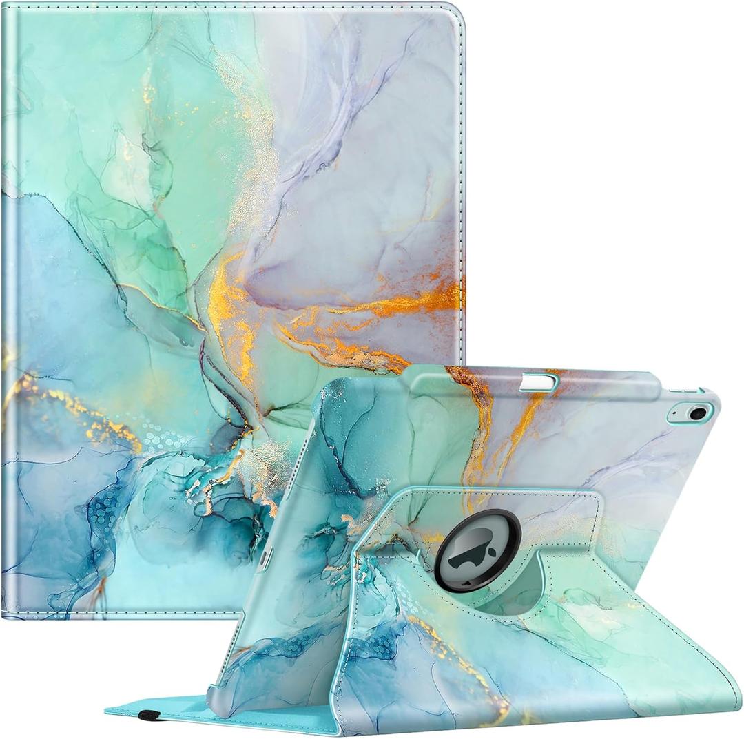 Fintie Rotating Case for iPad Air 13-inch (M3) 2025, (M2) 2024-360 Degree Swiveling Protective Stand Cover with Pencil Holder, Auto Wake/Sleep, Emerald Marble