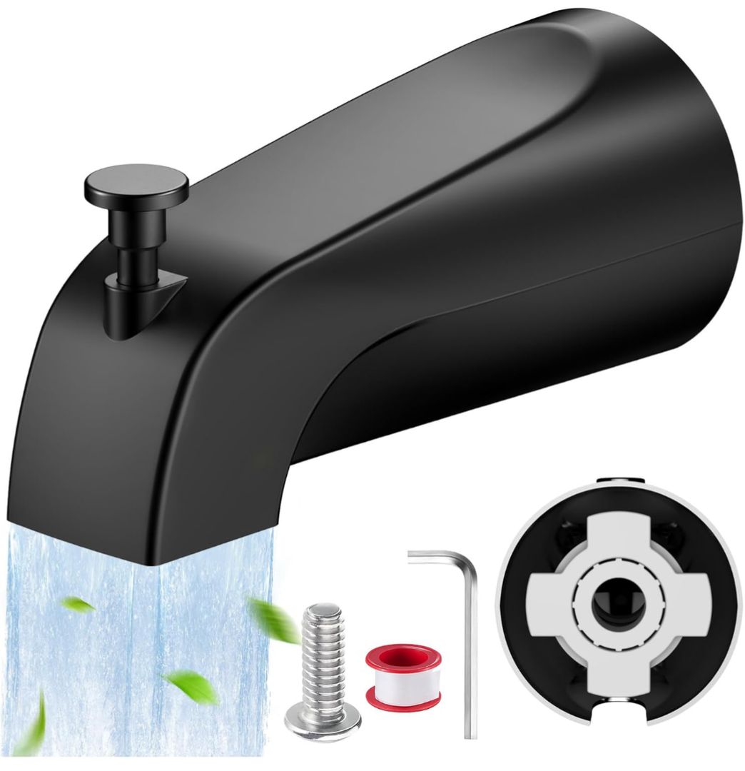Universal Bathtub Tub Spout with Diverter, Fits 1/2" Slip-Fit Copper Pipe Connection, Pull Down Bathtub Faucet Spout Replacement, Easy Installation (Matte Black)